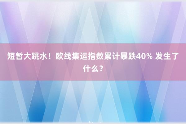 短暂大跳水！欧线集运指数累计暴跌40% 发生了什么？